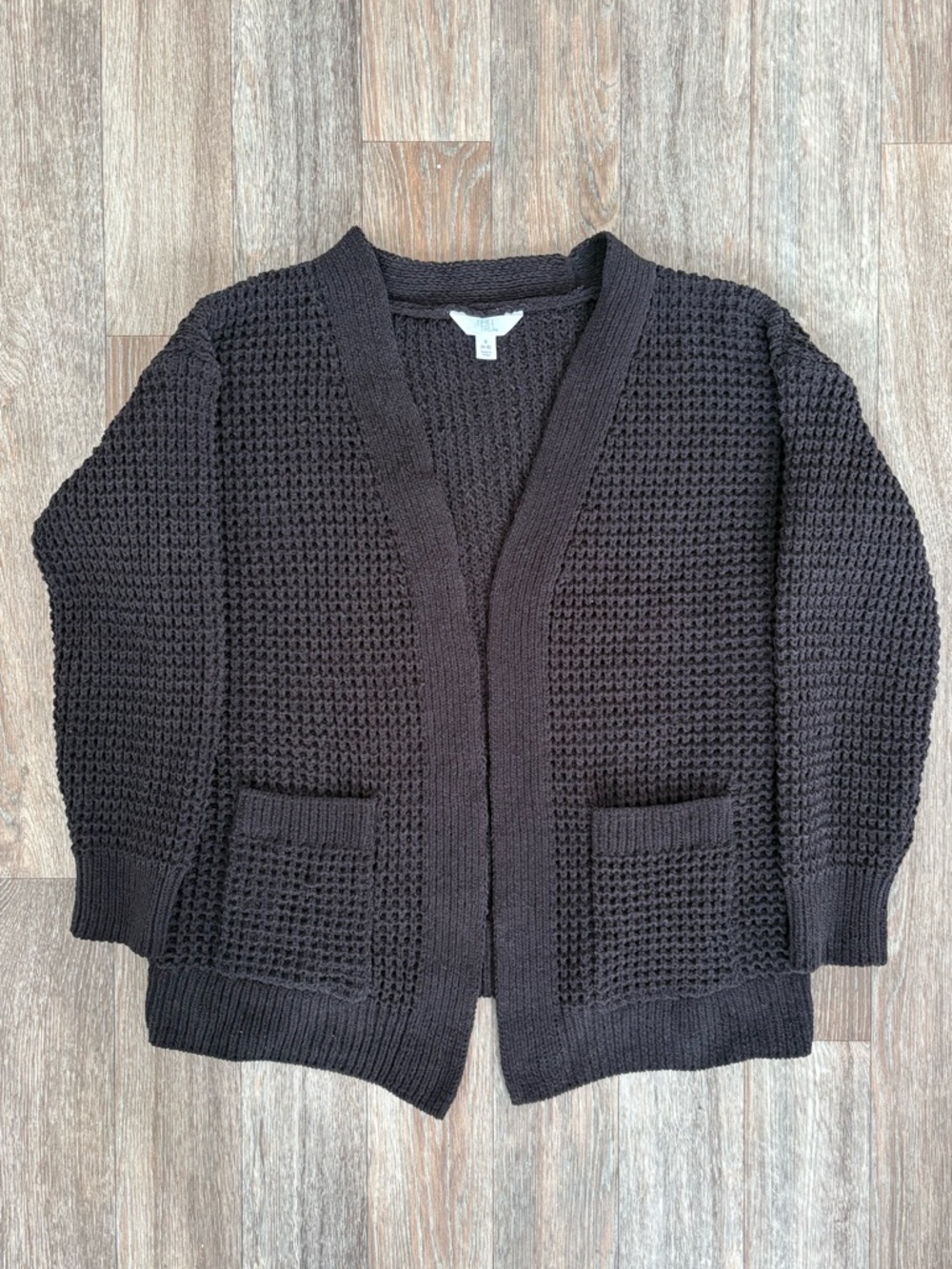 Time and Tru Black Chunky Knit Open Cardigan